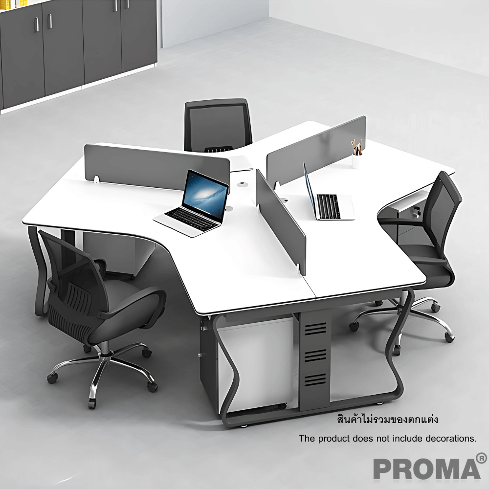 [Pre-order] โต๊ะทำงาน Proma-POD-05 สีขาว/ดำ แบบ 3 ที่นั่ง (มีตู้เอกสาร)